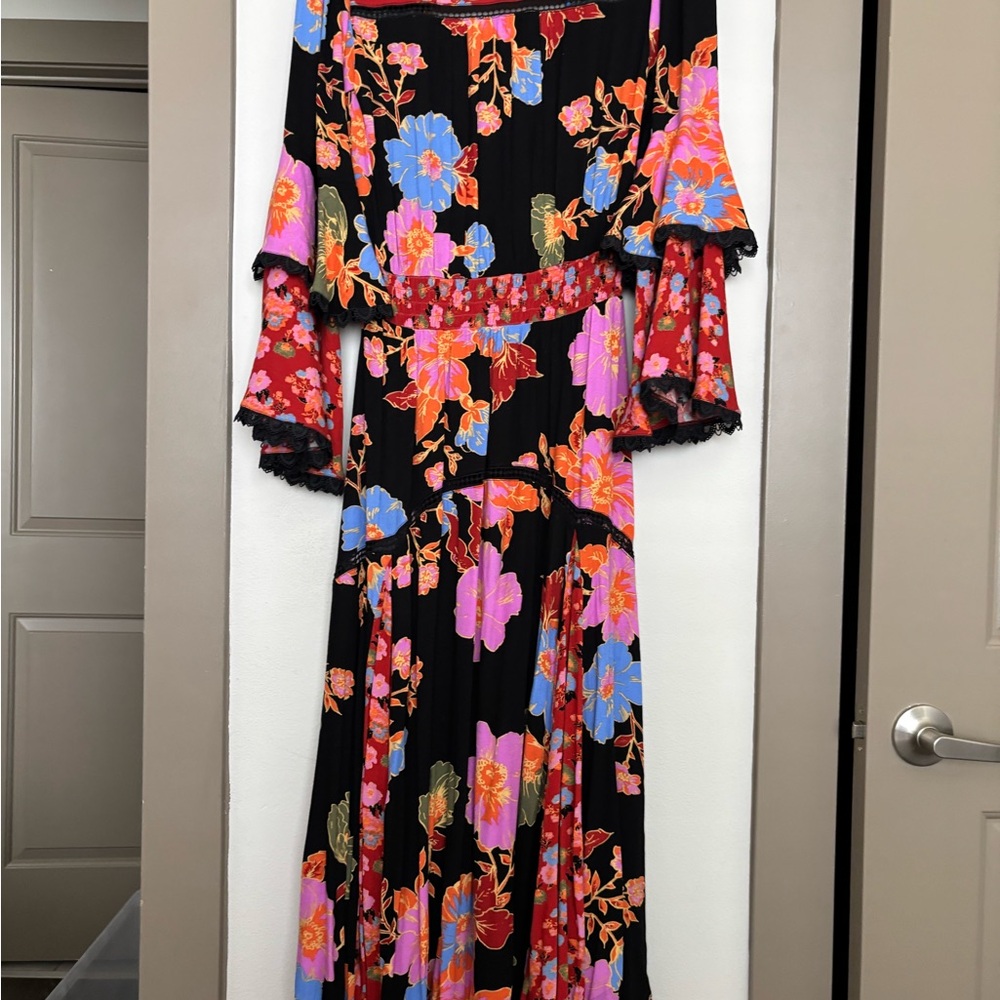 Free People Floral Black Maxi Dress with built in bodysuit.